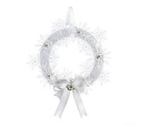 Yuanpgky Couronne de flocons de neige de Noël avec nœud - 33 cm - Décoration de porte de vacances blanche festive pour intérieur ou extérieur - Décoration saisonnière pour la maison et le bureau - À