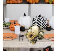 Yuanpgky Décorations conçues pour Halloween avec ainsi que citrouille, centre de table de Thanksgiving équipé d'une couronne de bougies d'automne en érable pour feuille comme tournesol (3)