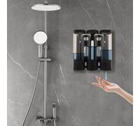 Yuanpgky Distributeur de savon manuel à triple chambre noir rechargeable en ABS pour salle de bain, douche, cuisine, hôtel, hôpital, toilettes publiques (Triple)