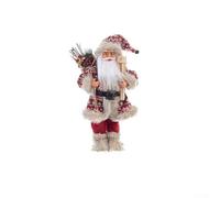 Yuanpgky Figurine de Père Noël faite à la main de 30 cm de haut - Décoration de Noël festive rouge et blanche avec traîneau aspect bois et sac pour cheminée, table ou (30 cm)