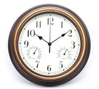Yuanpgky Horloge murale résistante aux intempéries de 30,5 cm avec thermomètre et hygromètre intégrés pour jardin ou terrasse - Mouvement à quartz silencieux, décoration extérieure vintage (cuivre