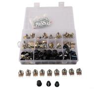 Yuanpgky Kit de potentiomètre rotatif 100 pièces avec valeurs assorties B1K-1M Ohm conique linéaire pour contrôle du volume audio dans les équipements électriques compatibles avec guitares stéréo