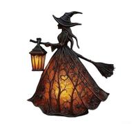 Yuanpgky Lampe de sorcière d'Halloween gothique en résine LED pour décoration de table pour la maison et le jardin en plein air, noir