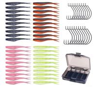 Yuanpgky Lot complet de 60 leurres et hameçons en plastique souple avec boîte de rangement pour pêche en eau douce et en eau salée
