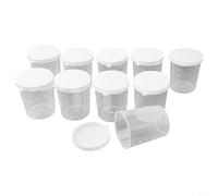 Yuanpgky Lot de 10 tasses à mesurer en plastique transparent de 100 ml avec couvercles blancs pour échantillons de médicaments, outils de cuisine de laboratoire