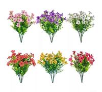 Yuanpgky Lot de 12 fleurs artificielles en soie pour extérieur, fausses plantes résistantes en 6 couleurs, bouquets complets et épais pour jardin, porche, décoration de terrasse