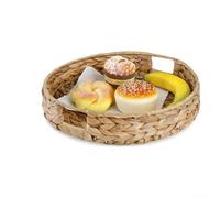 Yuanpgky Lot de 2 plateaux à poignées de 25 x 25 cm pour le rangement avec organisation, y compris logé dans 30 x 30 cm + 2 tailles de jacinthe d'eau naturelle (plateau roseau)