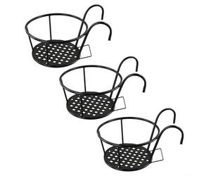 Yuanpgky Lot de 3 supports de plantes en fer forgé à suspendre pour balcon, terrasse et balustrade de jardin - Noir - Gain de place - Support vertical pour pots de fleurs - Bonsaï Dis