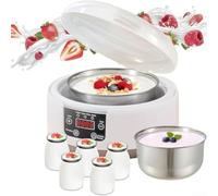 Yuanpgky Machine à yaourt multifonctionnelle, 32,2 °C à 45 °C, cinq récipients en verre, couvercle de surveillance transparent, pour faire du yaourt, du vin de riz et du natto (réglementation