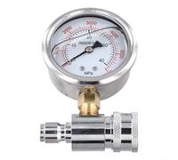 Yuanpgky Manomètre à connexion rapide de 3/8" pour systèmes de nettoyeur haute pression, 5000 psi, résistant aux chocs et à la pression, avec adaptateur femelle et mâle de 9,5 mm, acier inoxydable