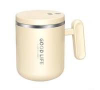 Yuanpgky Tasse à café en acier inoxydable 304 avec couvercle, tasse à mélanger électrique rechargeable pour cacao chaud, milkshakes protéinés et thé, design ergonomique et facile à transporter, beige