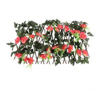 Yuanpgky Treillis télescopique en bois pour jardin, balcon et terrasse - Clôture d'intimité réglable avec vert artificiel pour feuilles de vigne et fleurs en soie, 40 cm de hauteur (fermé), rose foncé