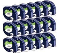 YUANQIMM Lot de 18 rubans d'étiquettes en papier de rechange compatibles avec DYMO LetraTag LT 91330 (S0721510), 12 mm x 4 m pour imprimante Letra Tag LT-100H LT-100T