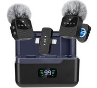 YUANRAN Mini microphone cravate sans fil pour iPhone/Android/tablettes, mini micro magnétique avec réduction du bruit, autonomie de 25 h avec étui de charge, microphone à revers sans fil pour