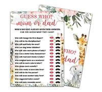 Yuansail Guess Who? Jeu de fête prénatale maman ou papa, fournitures de fête de révélation du sexe, animaux de la jungle, décorations de fête florales vertes - 30 cartes de jeu (bb002-yx06)