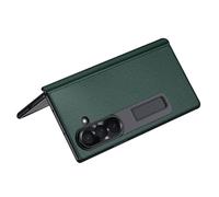YUANSHXM-Étui en cuir véritable pour Samsung Galaxy Z Fold 7, charnière d'objectif tout compris, coque de protection robuste avec béquille pliable (Z Fold 7, vert)