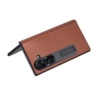 YUANSHXM-Étui en cuir véritable pour Samsung Galaxy Z Fold 7, charnière d'objectif tout compris, coque de protection robuste avec béquille pliable (Z Fold 7, vert) (Z Fold 7, marron)