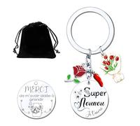 YUANSI Cadeau Nounou Original Porte clef Fin De Contrat Personnalisé Porte Clef Cadeau Nounoou D'école Fin D'année Maternelle Atsem Aesh Institutrice Avs Noel (Super Nounou)