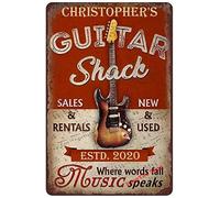 YuanTao Plaque humoristique en étain avec inscription « Guitar Shack Music Speaks Where Words Fail » - Décoration murale - 20,3 x 30,5 cm