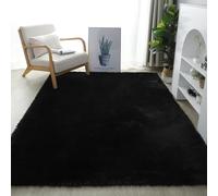 YUANWAN Tapis de Décoration Tapis de Chambre 140 x 60 cm Moelleux Antidérapant Intérieur Épais Tapis Shaggy Longues Soft Tapis Chambre Modernes pour Salon de Sol Grand Couloir, Noir