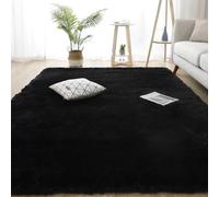 YUANWAN Tapis de Salon Tapis Décoratif 130 x 200 cm Moelleux Antidérapant Intérieur Épais à Poils Longs Extra Doux pour Chambre pour Salon Couloir, Noir