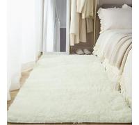 YUANWAN Tapis Moderne à Poils Longs 80 x 200 cm Résistant Aux Intempéries et Aux UV Tapis à Poils Longs Moelleux Tapis à Poils Longs pour Chambre, Salon, Couloir, Blanc cassé