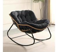 YUANYINSM Papasan Chaise d'extérieur surdimensionnée avec coussin épais, chaise à bascule d'intérieur pour porche, jardin, salon, chambre à coucher (gris foncé)