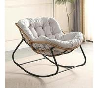 YUANYINSM Papasan Chaise d'extérieur surdimensionnée avec coussin épais, chaise à bascule d'intérieur pour porche, jardin, salon, chambre à coucher (blanc)