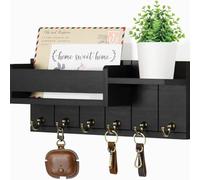 YUANYINSM Support mural pour clés avec panier à courrier et 6 crochets métalliques - Porte-clés en bois rustique avec étagère pour entrée, salon et cuisine - Pas de montage, organiseur mural robuste