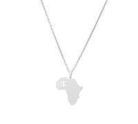 YUANYIRAN Afrique Carte Berbère Pendentif Collier - Coupe Brillante Style Ethnique Géométrique Couple Unisexe Clavicule Chaîne Drapeau Patriotique Hip Hop Bijoux De Charme pour Cadeau De Mode,Silv