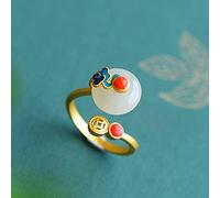 YUANYIRAN Bague Classique pour Femme Réglable - Bagues D'Ouverture en Jade Naturel Hetian De Designer Rétro, Élégant Style Chinois, Charme De Palais, Cadeau De Bijoux pour Noël, Blanc
