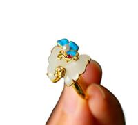 YUANYIRAN Bague pour Femme Réglable Chinois - Émail Rétro Incrusté De Jade Hetian Anneaux Ouverts, Élégant Palais Style Charme Classique Cadeau De Bijoux pour Noël, Style 2