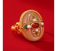 YUANYIRAN Bague pour Femme Réglable Chinois - Émail Rétro Incrusté De Jade Hetian Anneaux Ouverts, Élégant Palais Style Charme Classique Cadeau De Bijoux pour Noël, Style 4