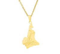 YUANYIRAN Cameroun Carte Forme Pendentif Collier - Style Ethnique Géométrique Couple Unisexe Carte Clavicule Chaîne Drapeau Patriotique Hip Hop Charme Bijoux pour Accessoires De Cadeau De Mode,Or,5