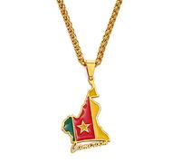 YUANYIRAN Cameroun Carte Pendentifs Colliers - Charme Ethnique Patriotic Africa Cartes Colliers Drapeau, Couleur Or Bijoux Hip Hop Classiques pour Les Femmes Hommes Tendance Fête Cadeau,Or,45Cm