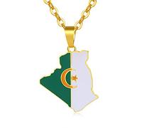 YUANYIRAN Carte Algérie Colliers Pendentifs - Patriotic Charme Ethnique Afrique Drapeau Colliers, Couleur Or Country Map Classique Bijoux Hip Hop pour Femmes Hommes Tendance Fête Cadeau,50Cm
