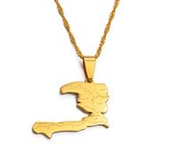 YUANYIRAN Carte D’Haïti Colliers Pendentifs - Charme Ethnique Africain Colliers À Chaîne Mince, Couleur Or Patriotic Cartes Drapeau Bijoux Hip Hop pour Les Femmes Hommes Fête Cadeau,Argent,60Cm