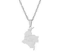 YUANYIRAN Carte De Colombie Colliers Pendentifs - Charme Ethnique Patriotic Africa Carte Colliers Drapeau, Couleur Or Bijoux Hip Hop Classiques pour Les Femmes Hommes Tendance Fête Cadeau,Argent,45Cm