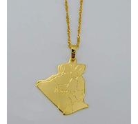 YUANYIRAN Carte De L’Algérie Colliers Pendentifs - Charme Afrique Pays Cartes Drapeau Colliers À Chaîne Mince, Patriotic Or Couleur Carte Hip Hop Bijoux pour Femmes Hommes Fête Cadeau, 45Cm