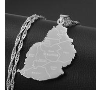 YUANYIRAN Carte De L’Île Maurice Colliers Pendentifs - Charme Ethnique Patriotic Africa Carte Colliers Drapeau, Couleur Or Classique Hip Hop Bijoux pour Femmes Hommes Tendance Fête Cadeau,Argent,45Cm