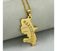 YUANYIRAN Carte De La Martinique Pendentif Colliers - Charm Africa Cartes Ethniques Drapeau Colliers À Chaîne Mince, Patriotic Or Couleur Carte Hip Hop Bijoux pour Femmes Hommes Fête Cadeau,60Cm