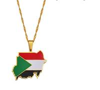 YUANYIRAN Carte De La République du Soudan Colliers Pendentif Drapeau-Tendance Hip Hop Classique Personnalité Collier pour Femmes Hommes République du Soudan Carte du Pays Bijoux Pendentif Cadeaux