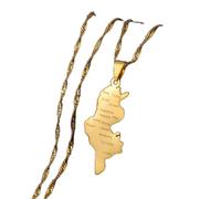 YUANYIRAN Carte De Tunisie Colliers Pendentifs - Charme Ethnique Patriotic Africa Carte Colliers Drapeau, Couleur Or Bijoux Hip Hop Classiques pour Les Femmes Hommes Tendance Fête Cadeau,Or,45Cm