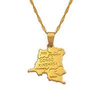 YUANYIRAN Carte du Congo Colliers Pendentifs - Charme Cartes Ethniques Africaines Drapeau Colliers À Chaîne Mince, Patriotic Or Couleur Carte Bijoux Hip Hop pour Les Femmes Hommes Fête Cadeau,45Cm