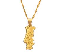 YUANYIRAN Carte du Portugal Colliers Pendentifs - Charme Ethnique Patriotic Africa Carte Colliers Drapeau, Couleur Or Classique Hip Hop Bijoux pour Femmes Hommes Tendance Fête Cadeau,45Cm