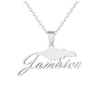 YUANYIRAN Collier avec Pendentif Carte De La Jamaïque - Style Ethnique Lettre De Mode Hommes Et Femmes Couple Chaîne De Clavicule Drapeau Patriotique Hip Hop Bijoux De Charme pour Commémorer Cadeau