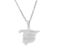 YUANYIRAN Collier avec Pendentif en Forme De Carte D'Espagne - Style Ethnique Nom De Lieu De La Ville Couple Unisexe Chaîne De Clavicule Drapeau Patriotique Hip Hop Bijoux De Charme pour Cadeau De Mo