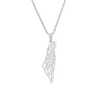 YUANYIRAN Collier Pendentif Carte Israël Et Palestine - Couple Unisexe Évider Chaîne De Clavicule De Style Ethnique Géométrique Drapeau Patriotique Hip Hop Charme Bijoux pour Cadeau De Mode,Silve