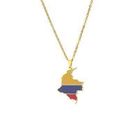 YUANYIRAN Colombie Carte Pendentif Collier - Style Ethnique Huile Carte Géométrique Hommes Et Femmes Couple Clavicule Chaîne Drapeau Patriotique Hip Hop Charme Bijoux pour Cadeau Unisexe,Or,50Cm/19