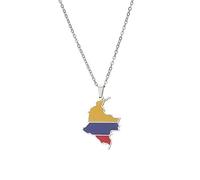 YUANYIRAN Colombie Carte Pendentif Collier - Style Ethnique Huile Carte Géométrique Hommes Et Femmes Couple Clavicule Chaîne Drapeau Patriotique Hip Hop Charme Bijoux pour Cadeau Unisexe,Silver,50C